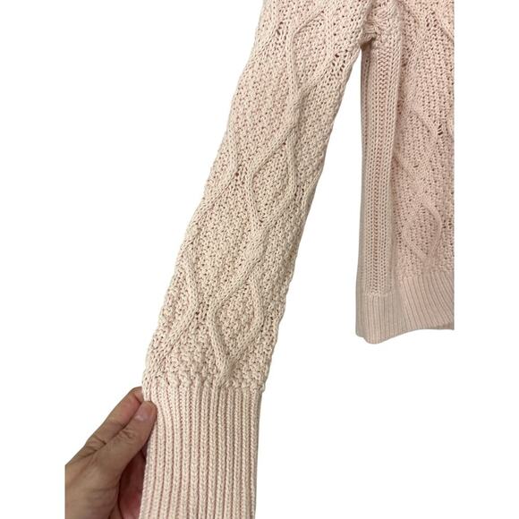 Caslon 100% Pima Cotton Pastel Petal Pink Chunky Cable Knit Cardigan Sweater Lrg - Picture 8 of 12